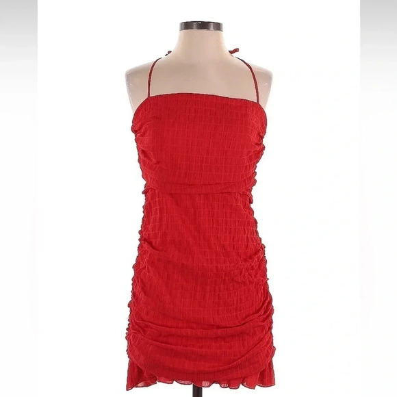 Lovers + Friends Amy Mini Dress Cherry Red Size S Small Ruffle Hem - Picture 4 of 7